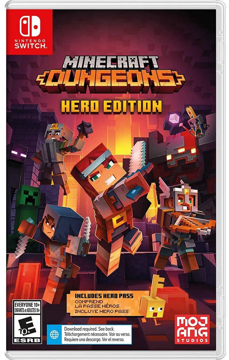 Minecraft Dungeons Hero Edition action-adventure dungeon crawler video game featuring cooperative multiplayer gameplay, expanded weapons, and exclusive hero cosmetic items