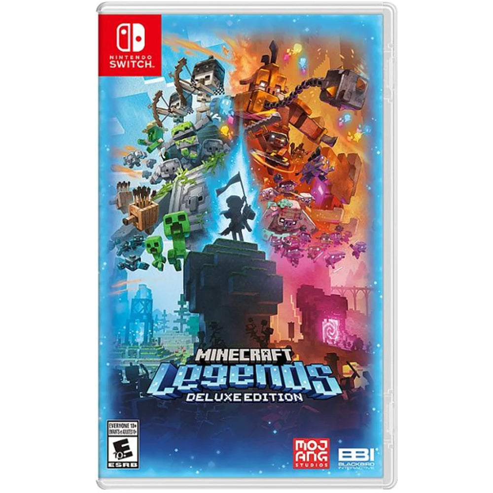 Minecraft Legends Deluxe Edition action-strategy video game featuring piglin invasion defense, cooperative multiplayer battles, and exclusive hero skins