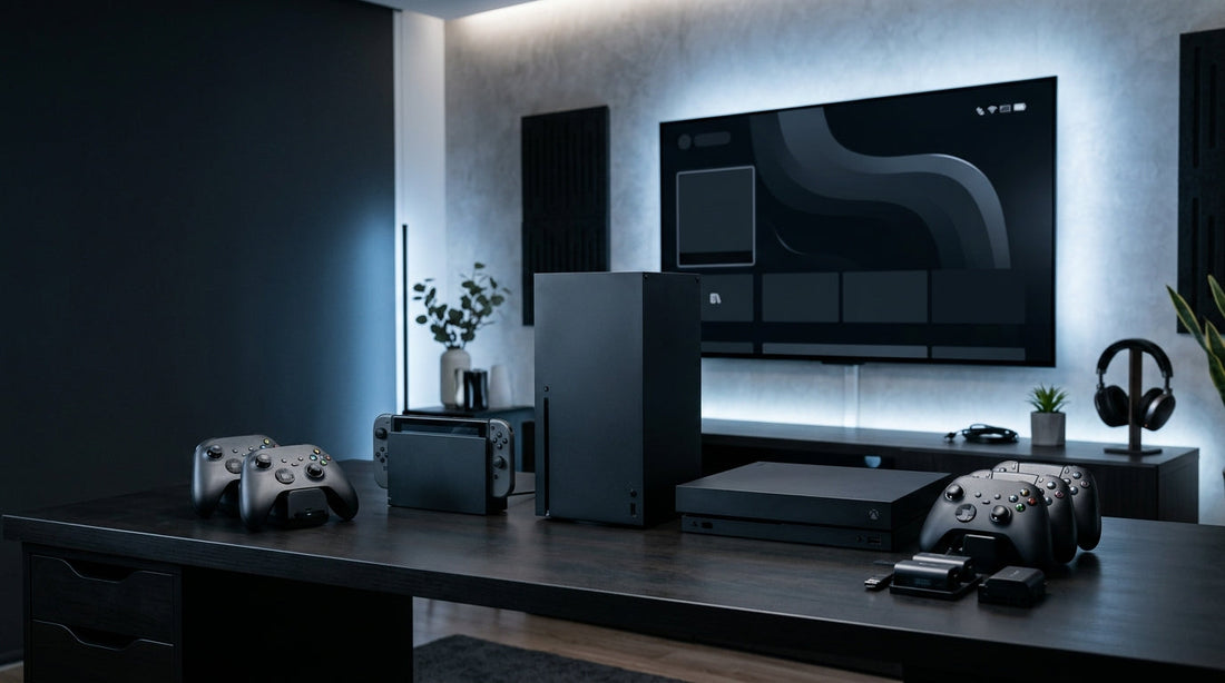 Gaming console buying guide featuring gaming consoles, controller, and accessories