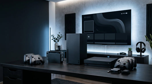 Gaming console buying guide featuring gaming consoles, controller, and accessories