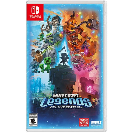 Minecraft Legends Deluxe Edition action-strategy video game featuring piglin invasion defense, cooperative multiplayer battles, and exclusive hero skins